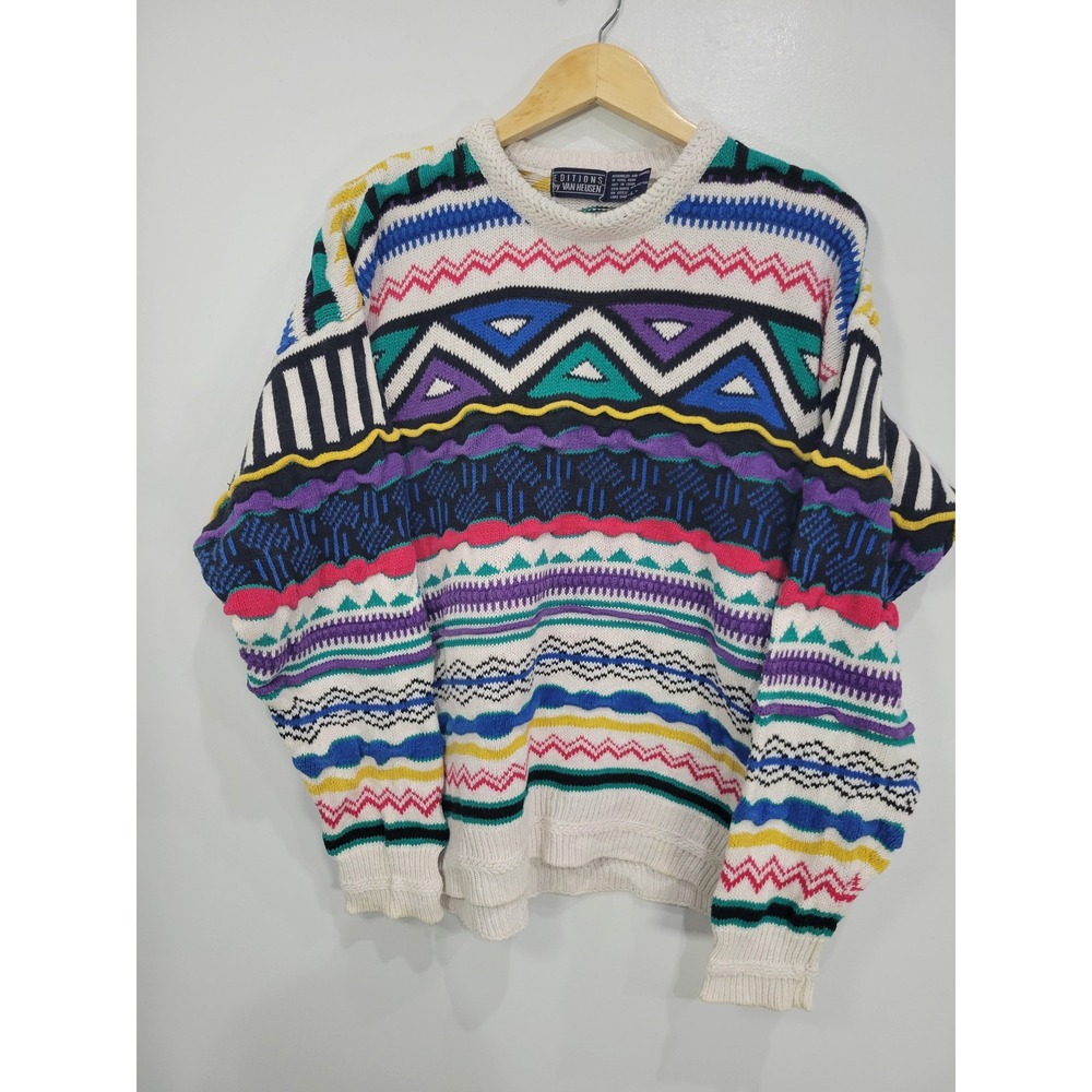 Editions by Van Heusen Vintage 90s Geometric Knit Sweater Multi Color Large